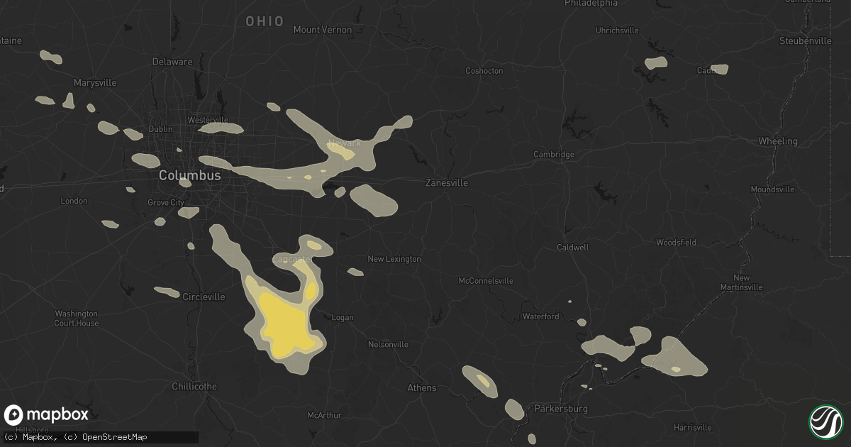 Hail map in Roseville, OH on August 10, 2026