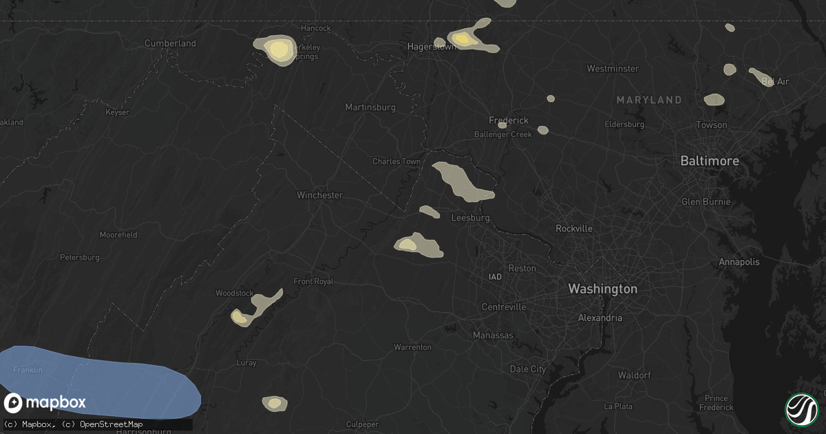 Hail map in Round Hill, VA on August 10, 2026