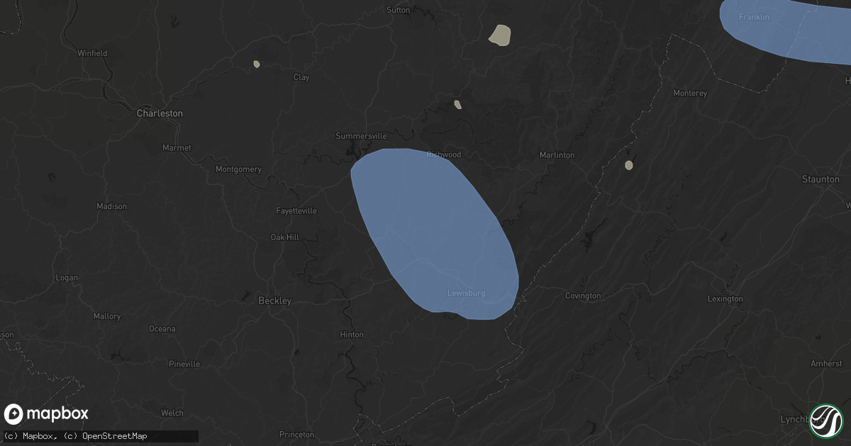 Hail map in Rupert, WV on August 10, 2026