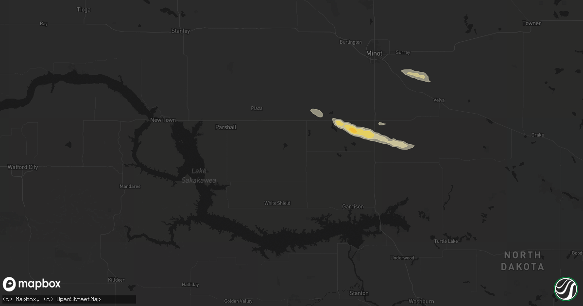 Hail map in Ryder, ND on August 10, 2026