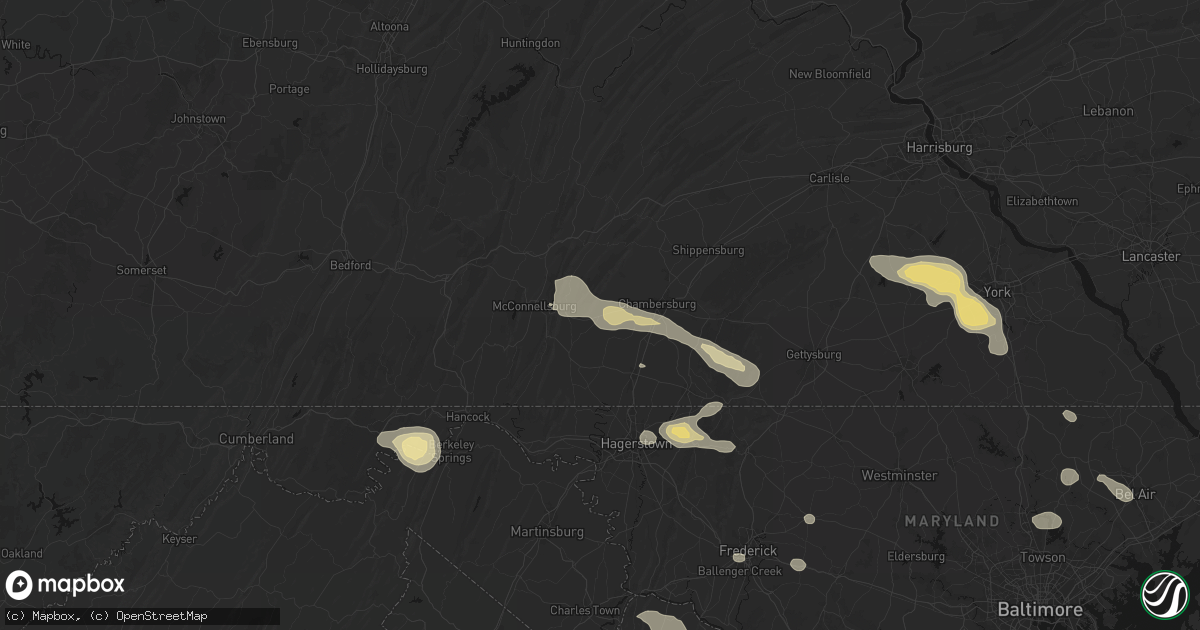 Hail map in Saint Thomas, PA on August 10, 2026