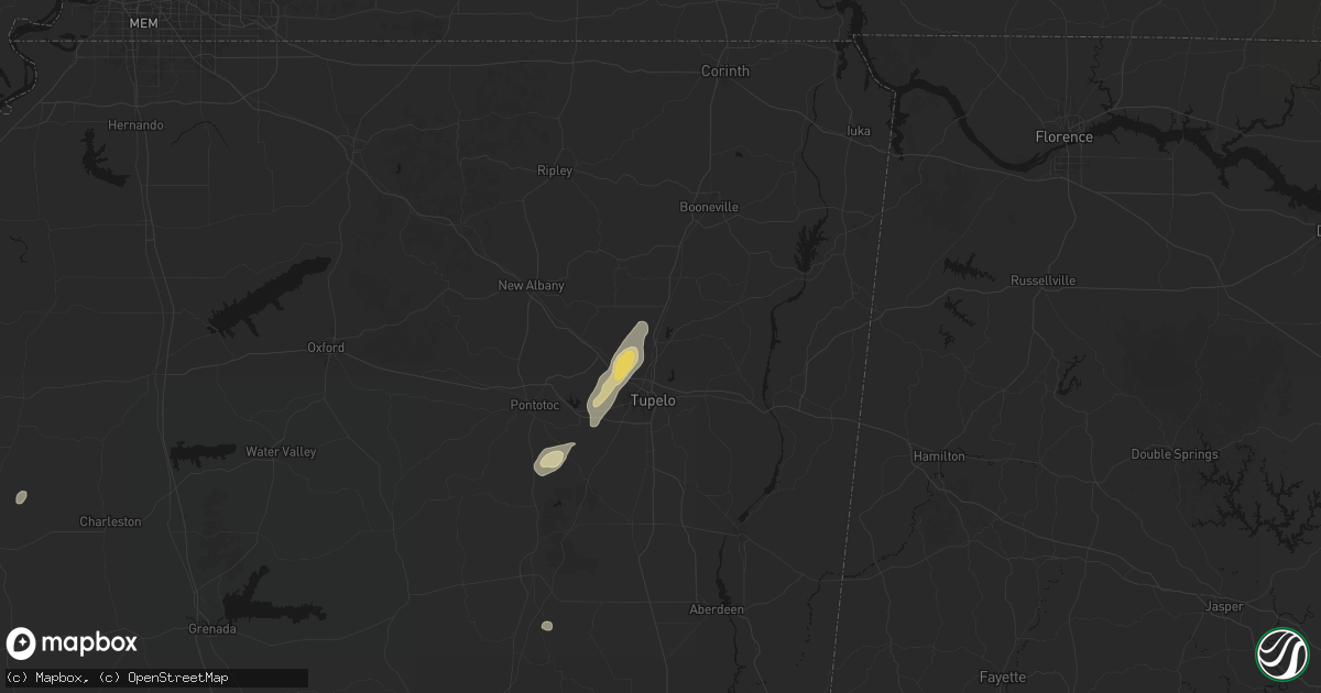 Hail map in Saltillo, MS on August 10, 2026