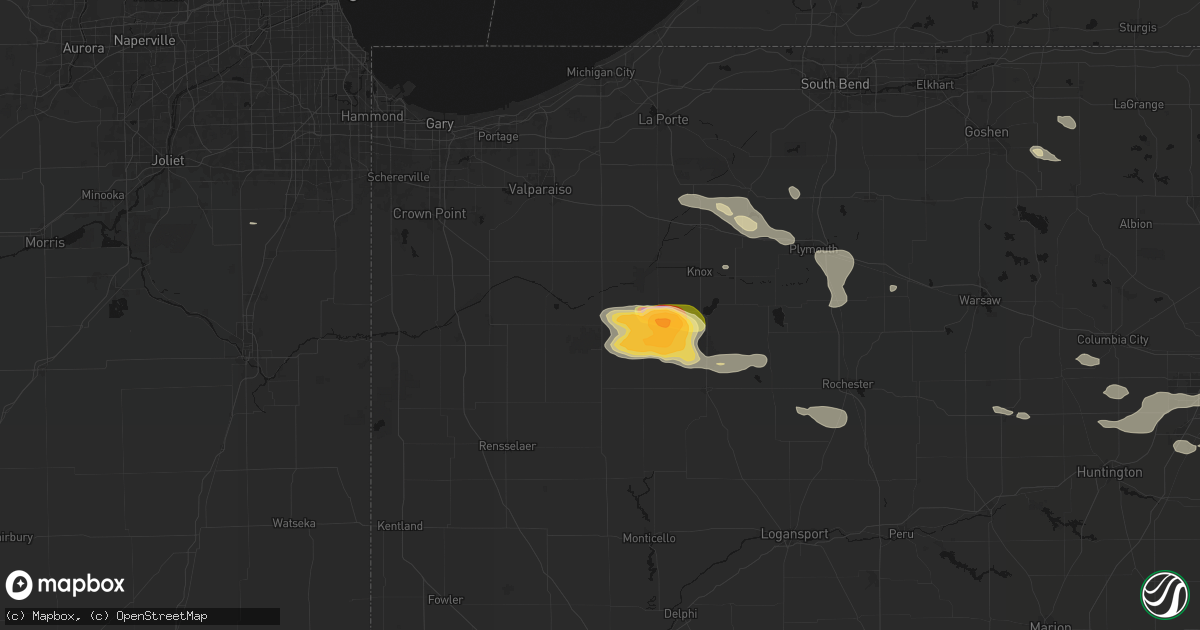 Hail map in San Pierre, IN on August 10, 2026