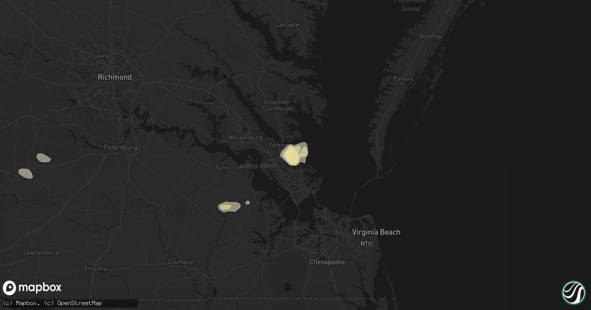 Hail map in Seaford, VA on August 10, 2026