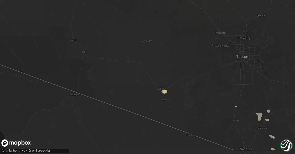 Hail map in Sells, AZ on August 10, 2026