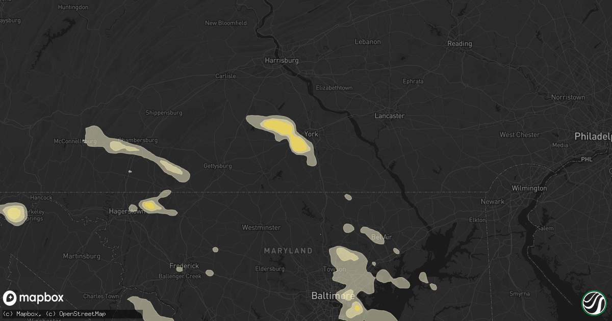Hail map in Seven Valleys, PA on August 10, 2026