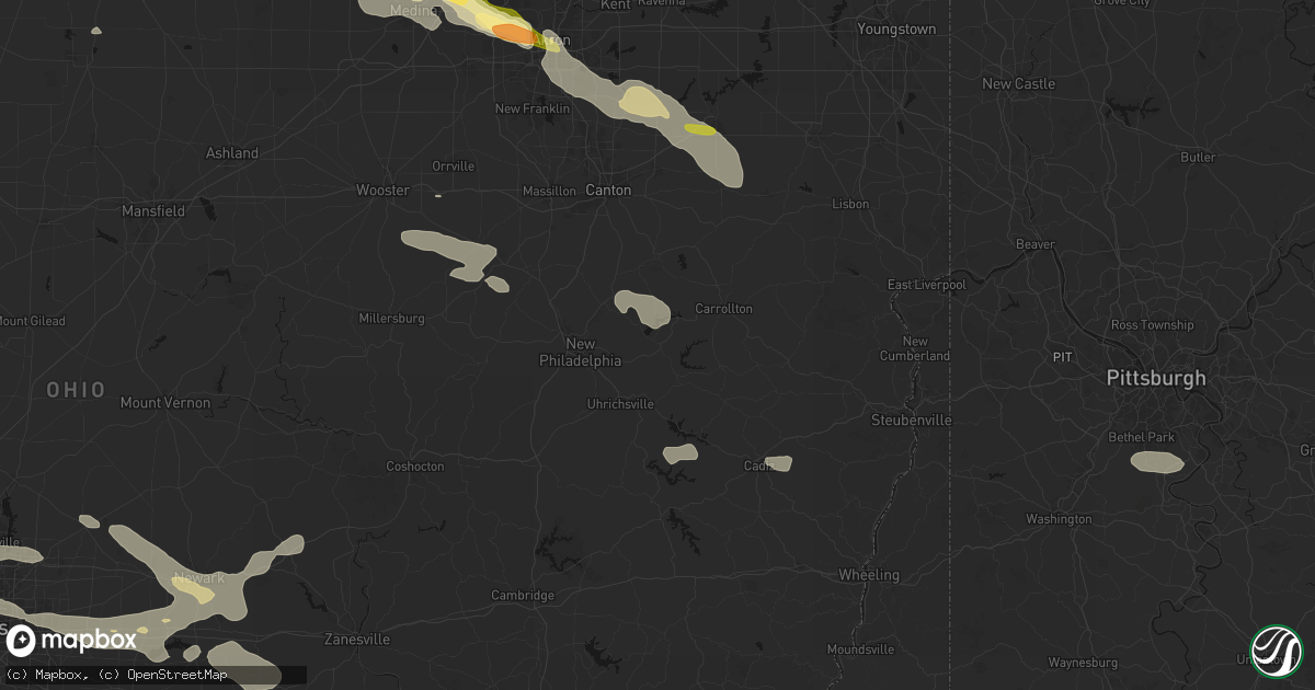 Hail map in Sherrodsville, OH on August 10, 2026