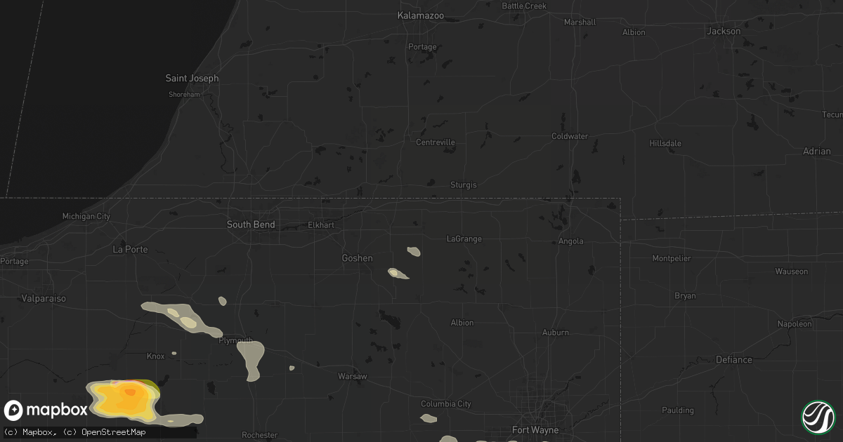 Hail map in Shipshewana, IN on August 10, 2026