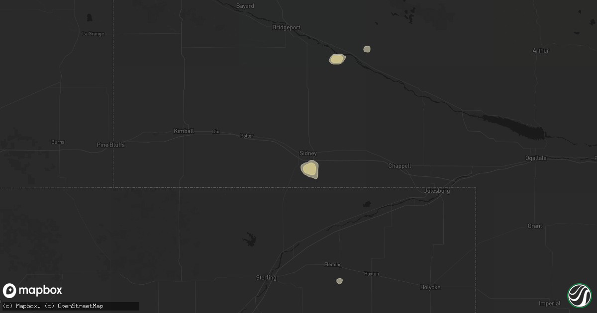 Hail map in Sidney, NE on August 10, 2026