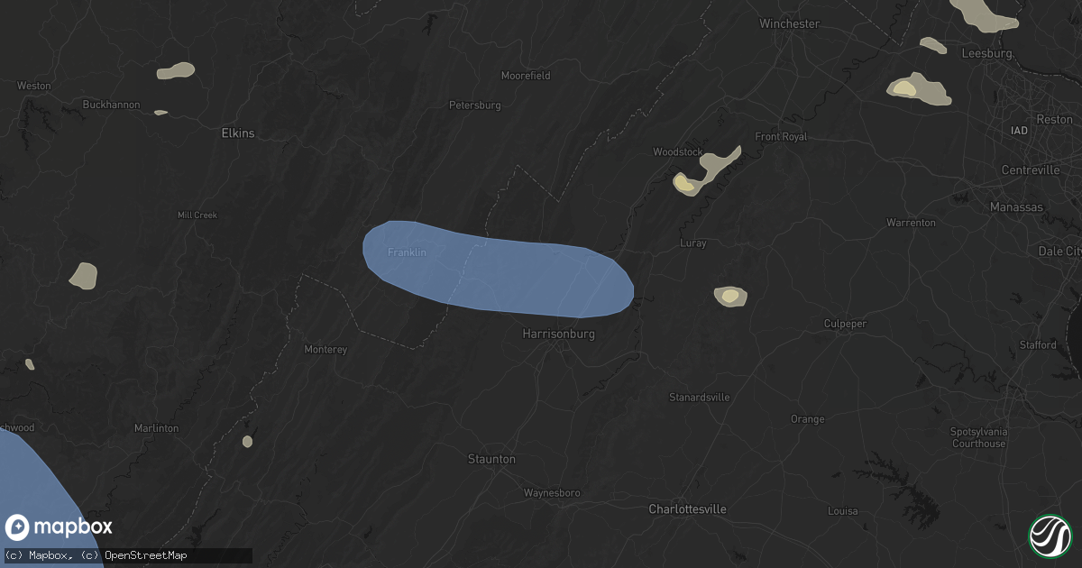 Hail map in Singers Glen, VA on August 10, 2026