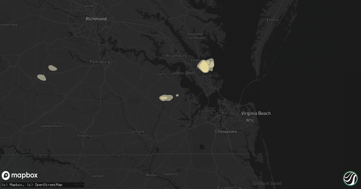 Hail map in Smithfield, VA on August 10, 2026