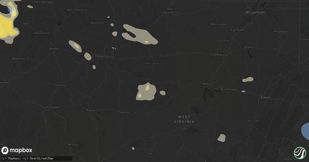 Hail map in Smithville, WV on August 10, 2026
