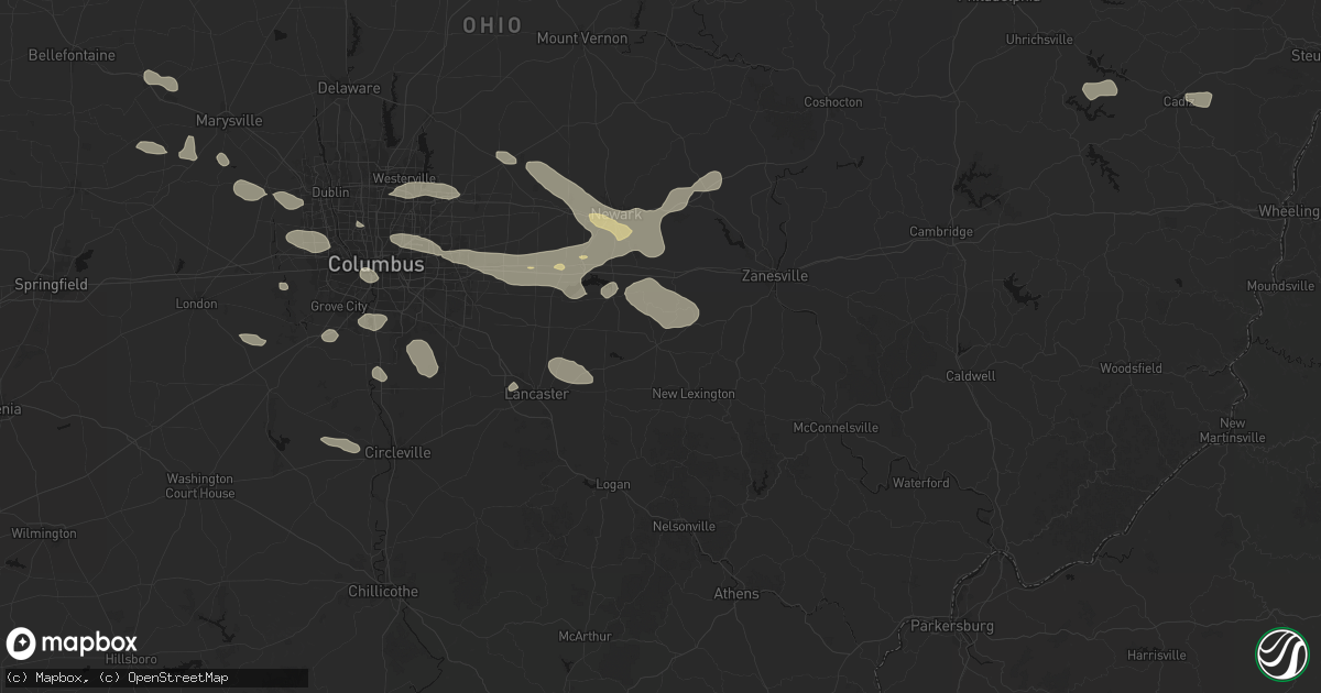 Hail map in Somerset, OH on August 10, 2026