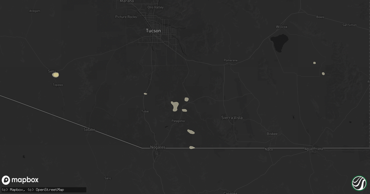 Hail map in Sonoita, AZ on August 10, 2026