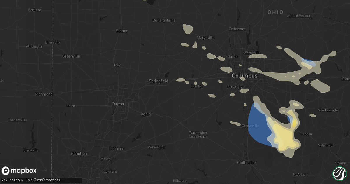 Hail map in South Charleston, OH on August 10, 2026