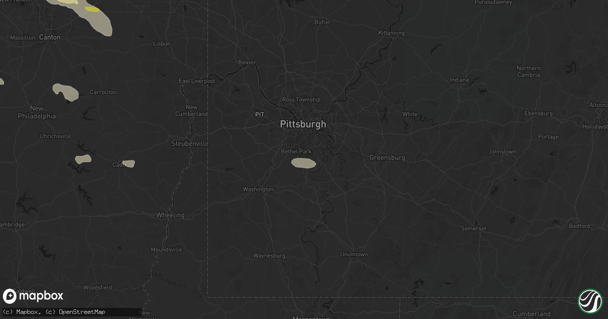 Hail map in South Park, PA on August 10, 2026