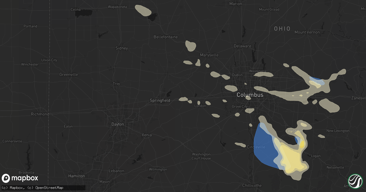 Hail map in South Vienna, OH on August 10, 2026