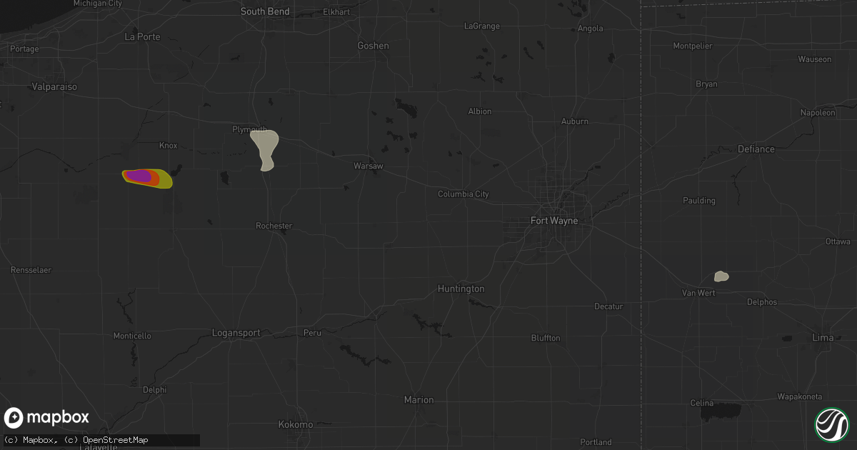 Hail map in South Whitley, IN on August 10, 2026