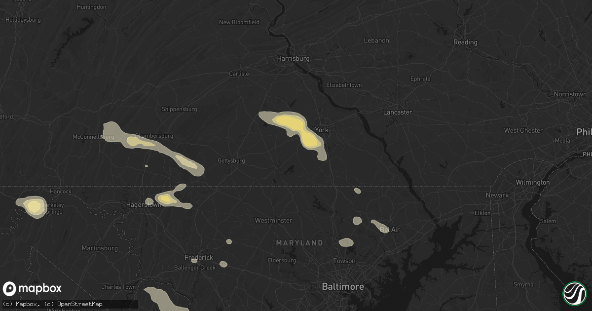 Hail map in Spring Grove, PA on August 10, 2026