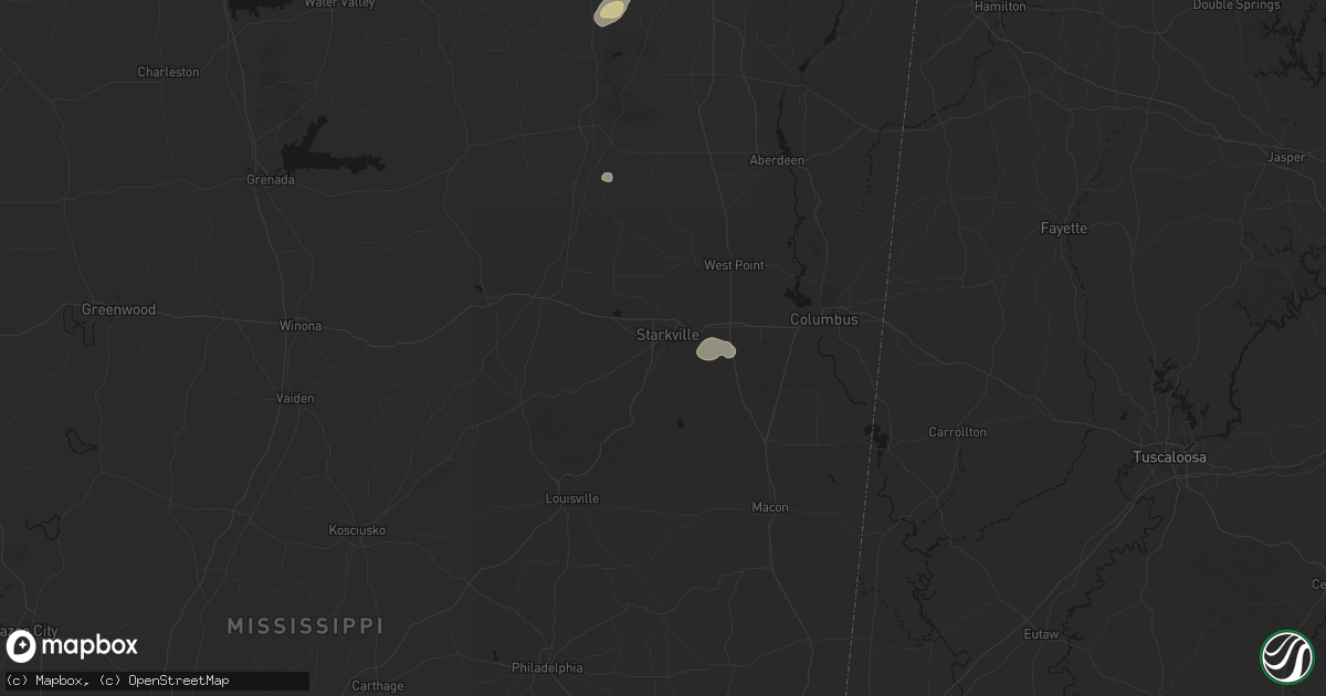 Hail map in Starkville, MS on August 10, 2026