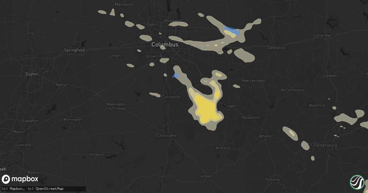 Hail map in Stoutsville, OH on August 10, 2026