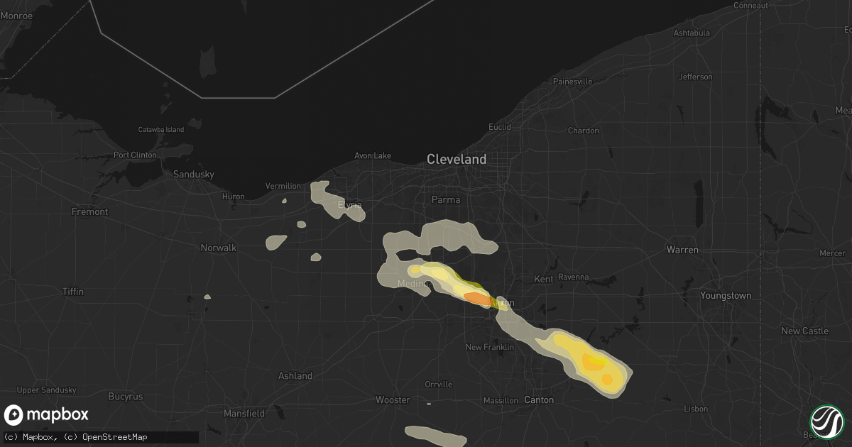 Hail map in Strongsville, OH on August 10, 2026