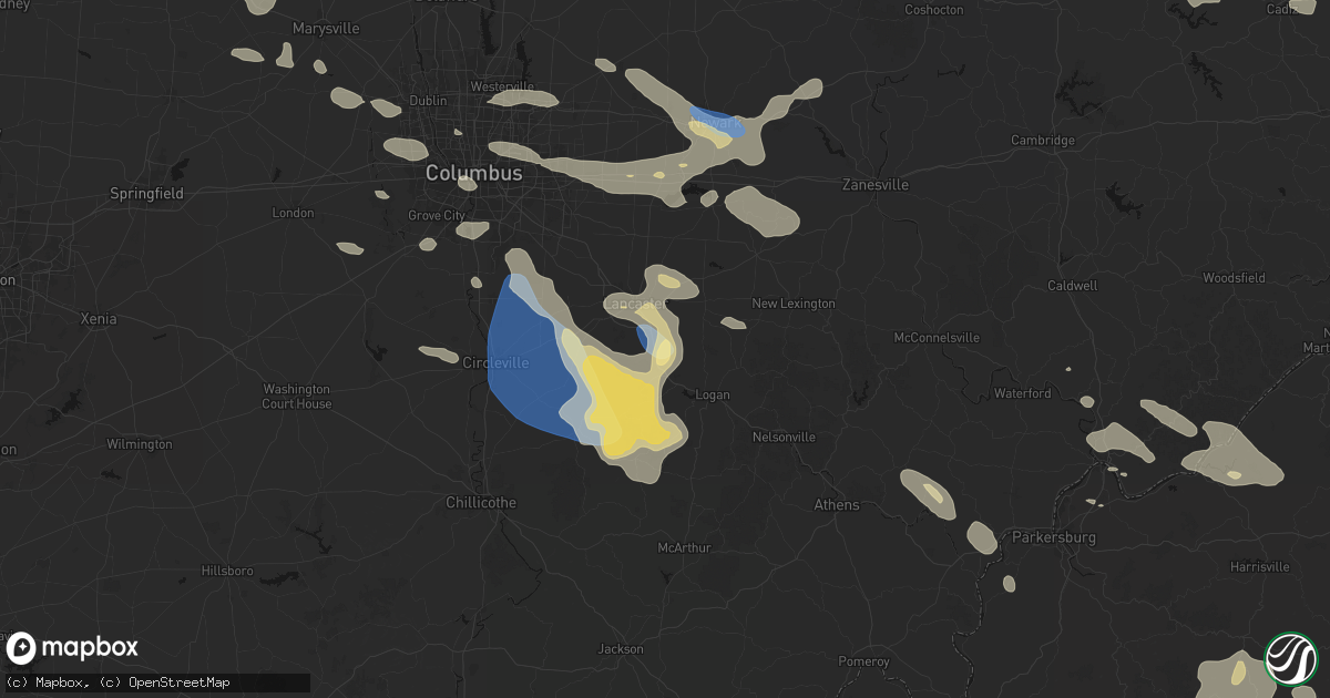 Hail map in Sugar Grove, OH on August 10, 2026
