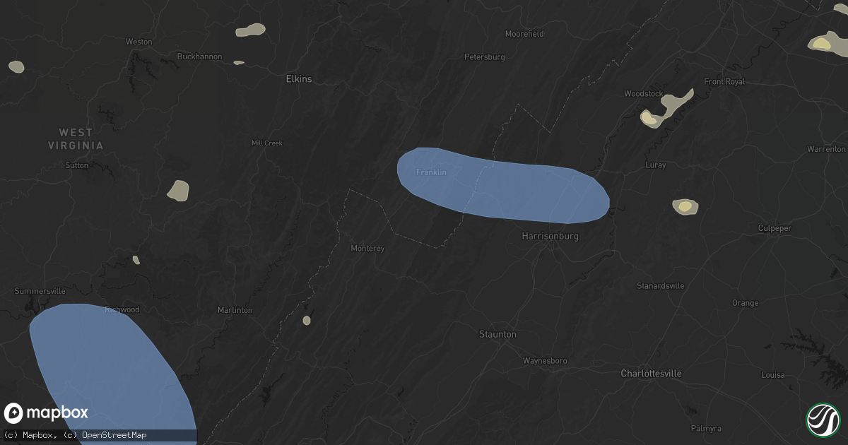 Hail map in Sugar Grove, WV on August 10, 2026