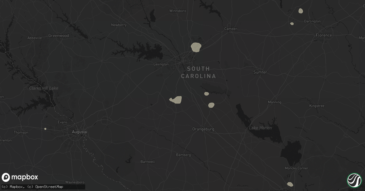 Hail map in Swansea, SC on August 10, 2026