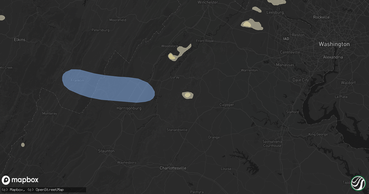 Hail map in Syria, VA on August 10, 2026