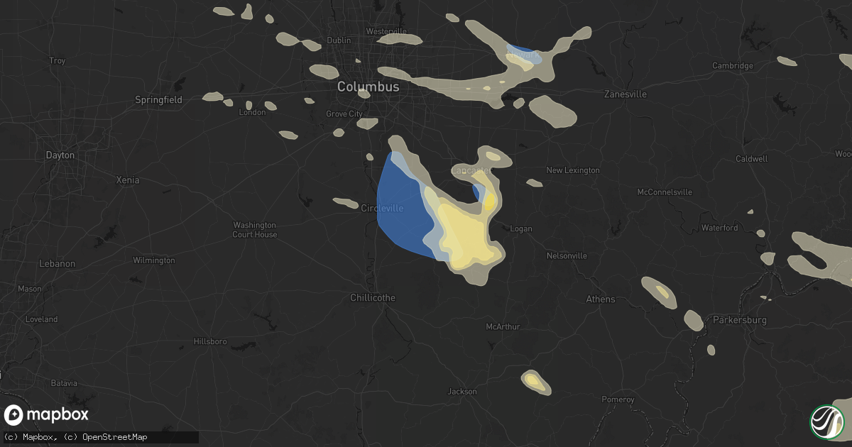 Hail map in Tarlton, OH on August 10, 2026