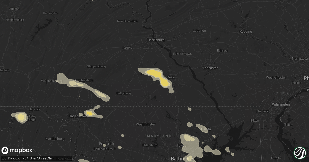 Hail map in Thomasville, PA on August 10, 2026