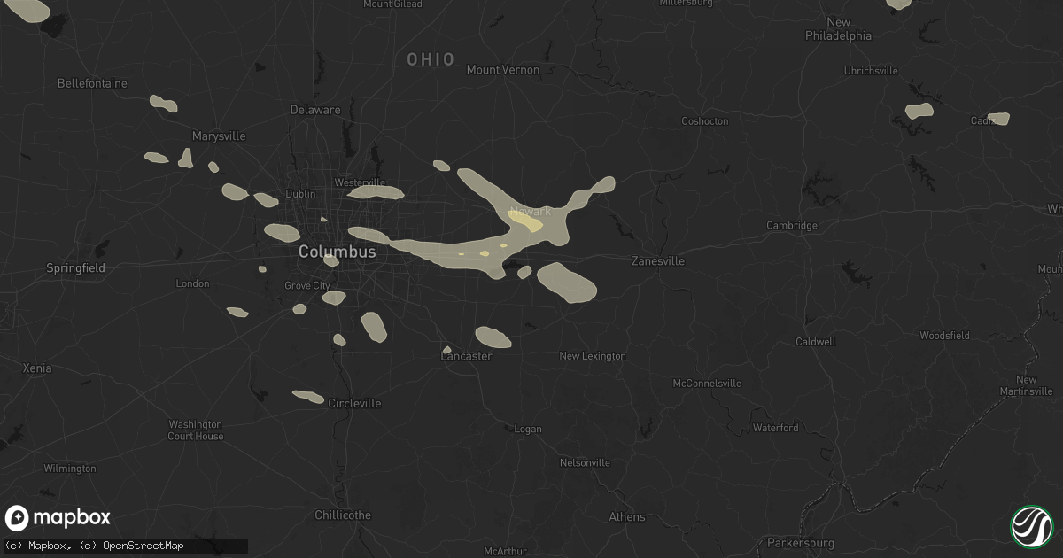 Hail map in Thornville, OH on August 10, 2026