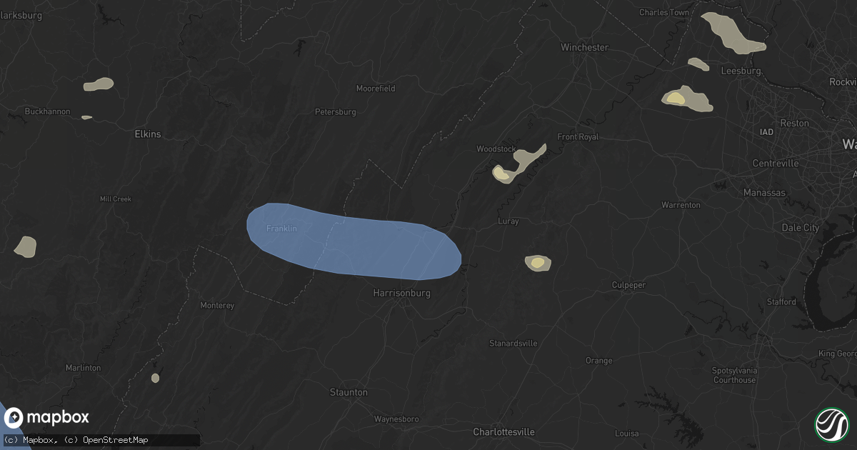 Hail map in Timberville, VA on August 10, 2026