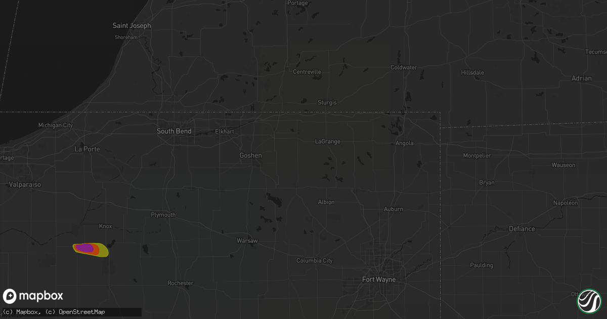 Hail map in Topeka, IN on August 10, 2026