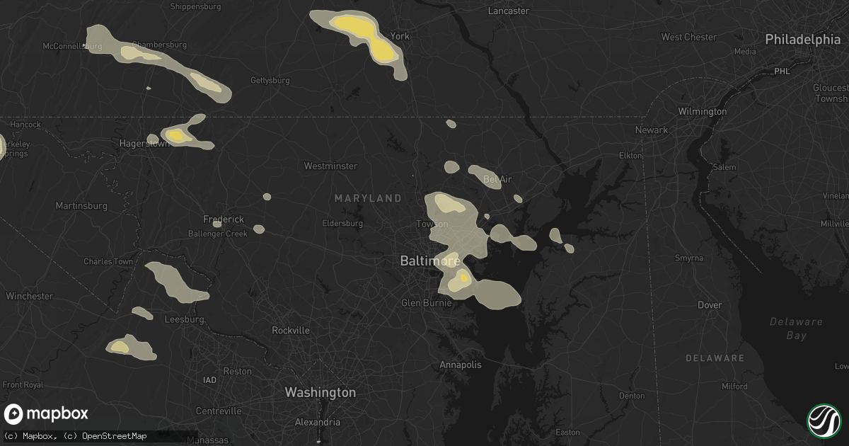 Hail map in Towson, MD on August 10, 2026
