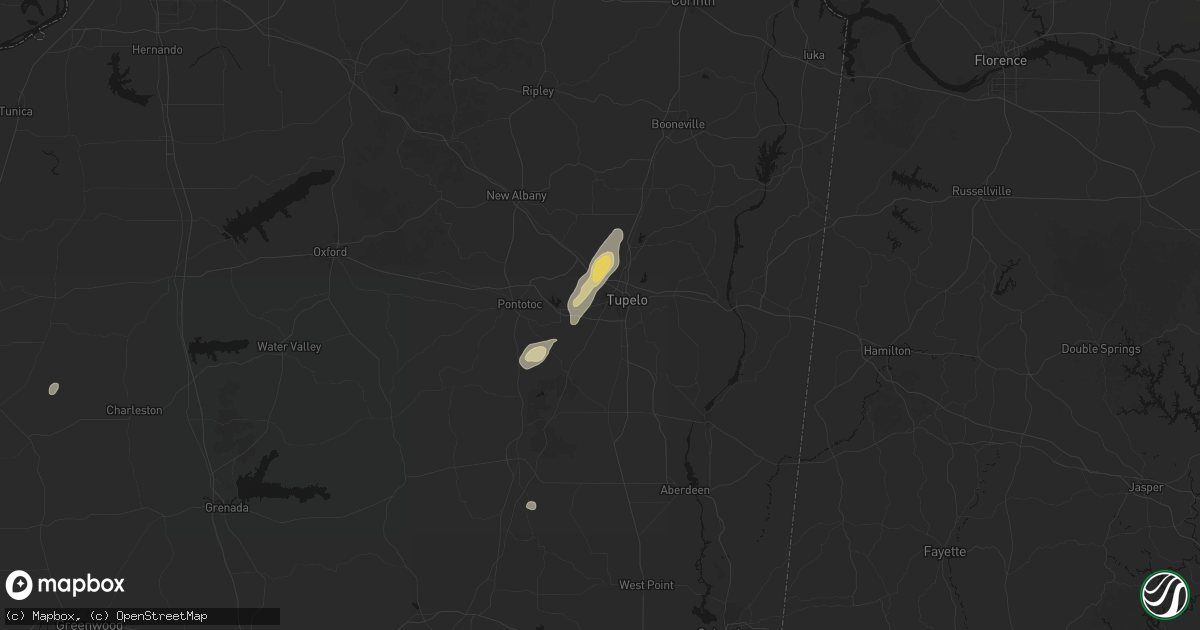 Hail map in Tupelo, MS on August 10, 2026