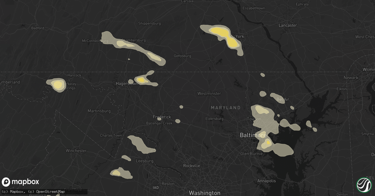 Hail map in Union Bridge, MD on August 10, 2026