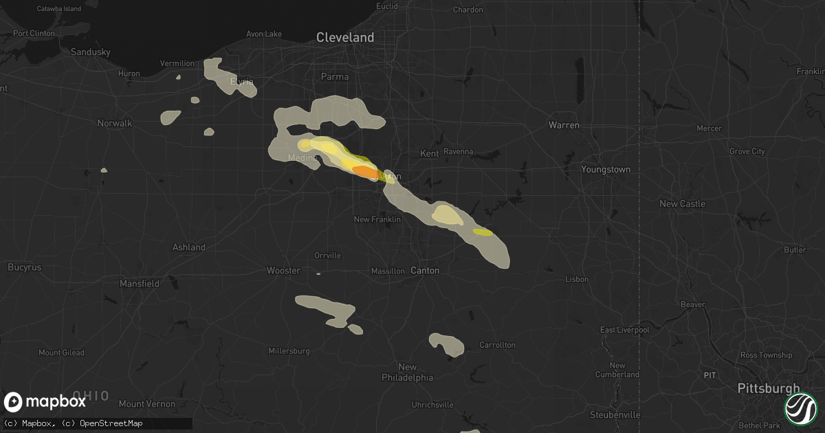 Hail map in Uniontown, OH on August 10, 2026