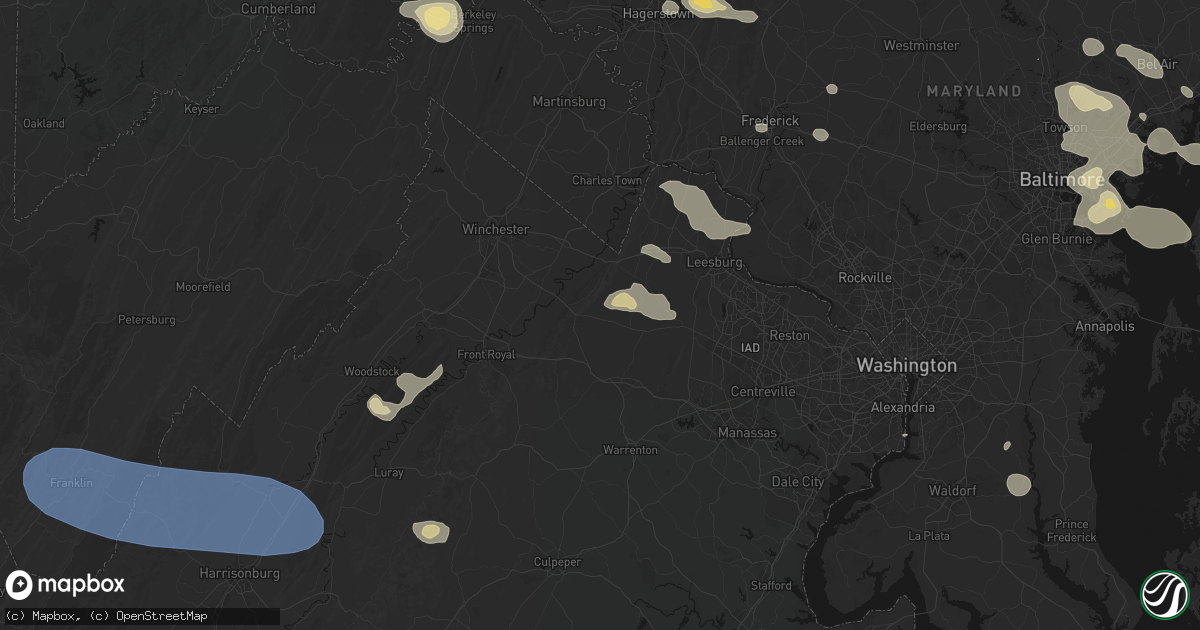 Hail map in Upperville, VA on August 10, 2026