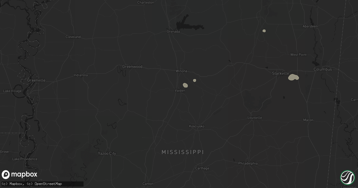 Hail map in Vaiden, MS on August 10, 2026