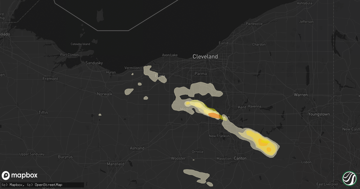 Hail map in Valley City, OH on August 10, 2026