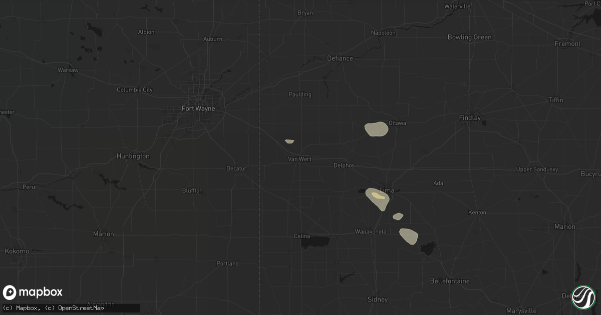Hail map in Van Wert, OH on August 10, 2026