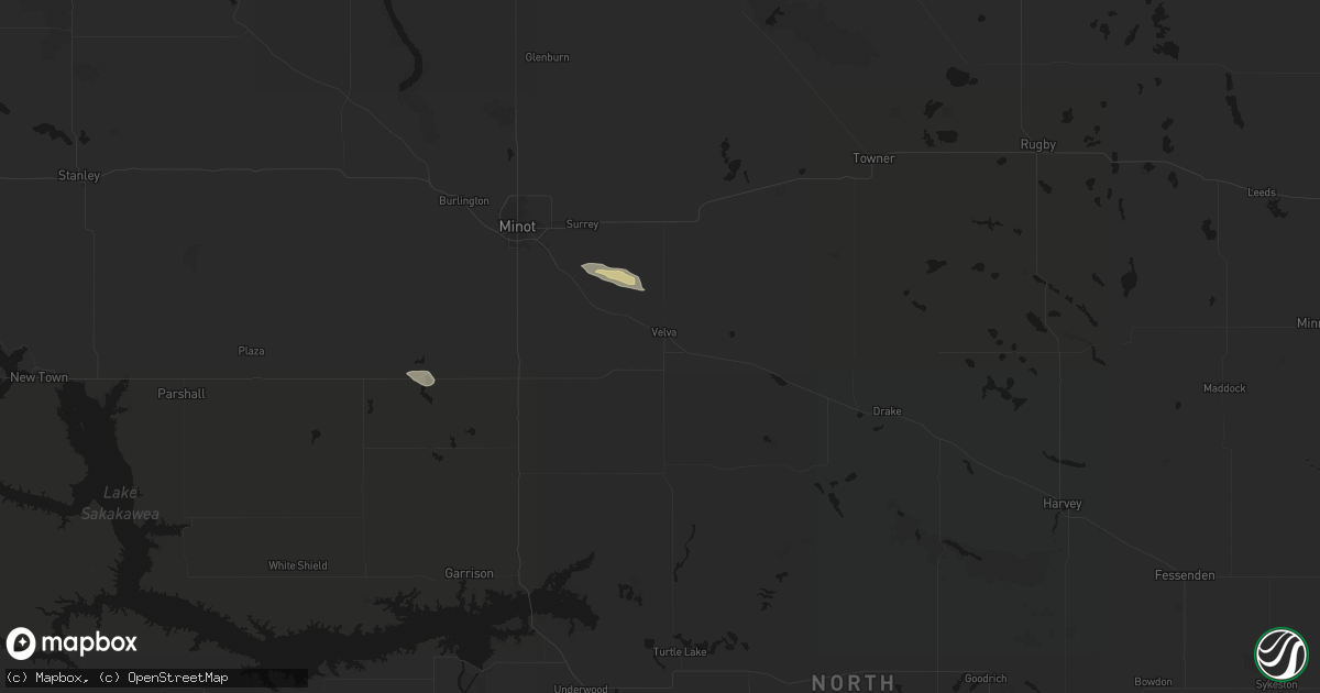 Hail map in Velva, ND on August 10, 2026