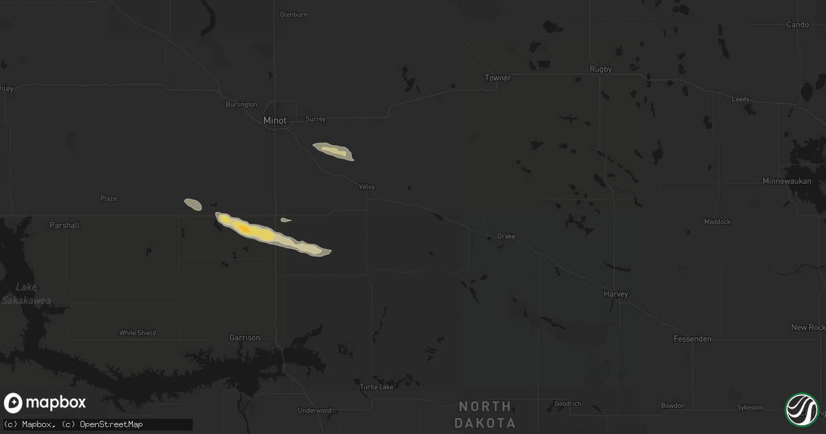 Hail map in Voltaire, ND on August 10, 2026
