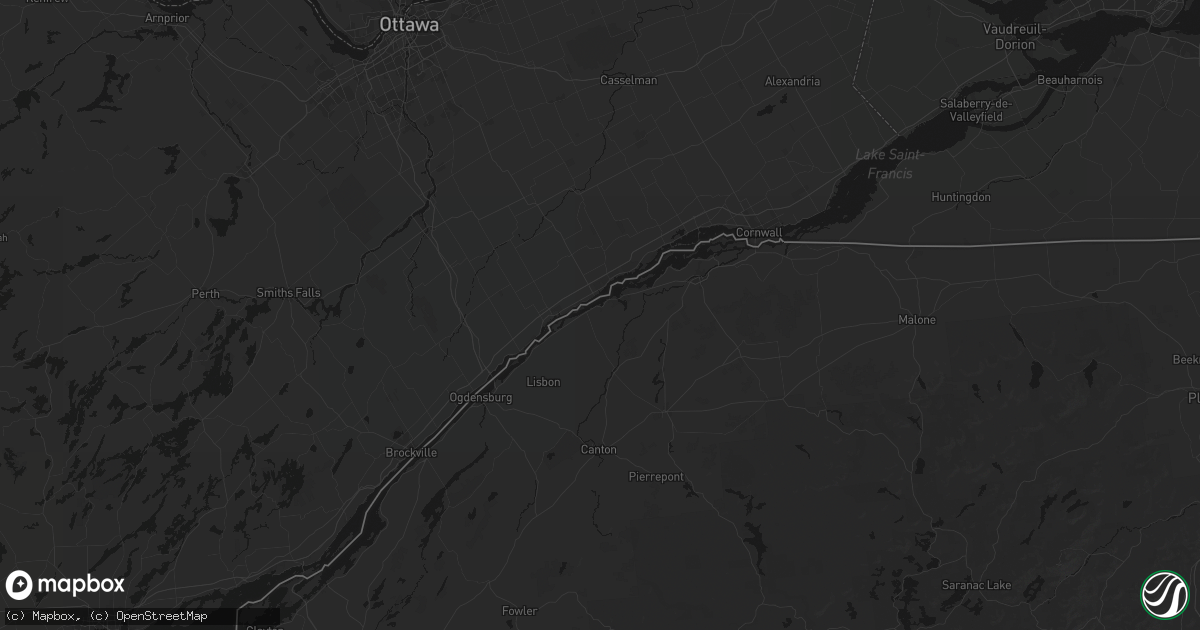 Hail map in Waddington, NY on August 10, 2026