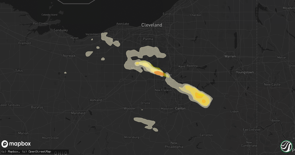 Hail map in Wadsworth, OH on August 10, 2026