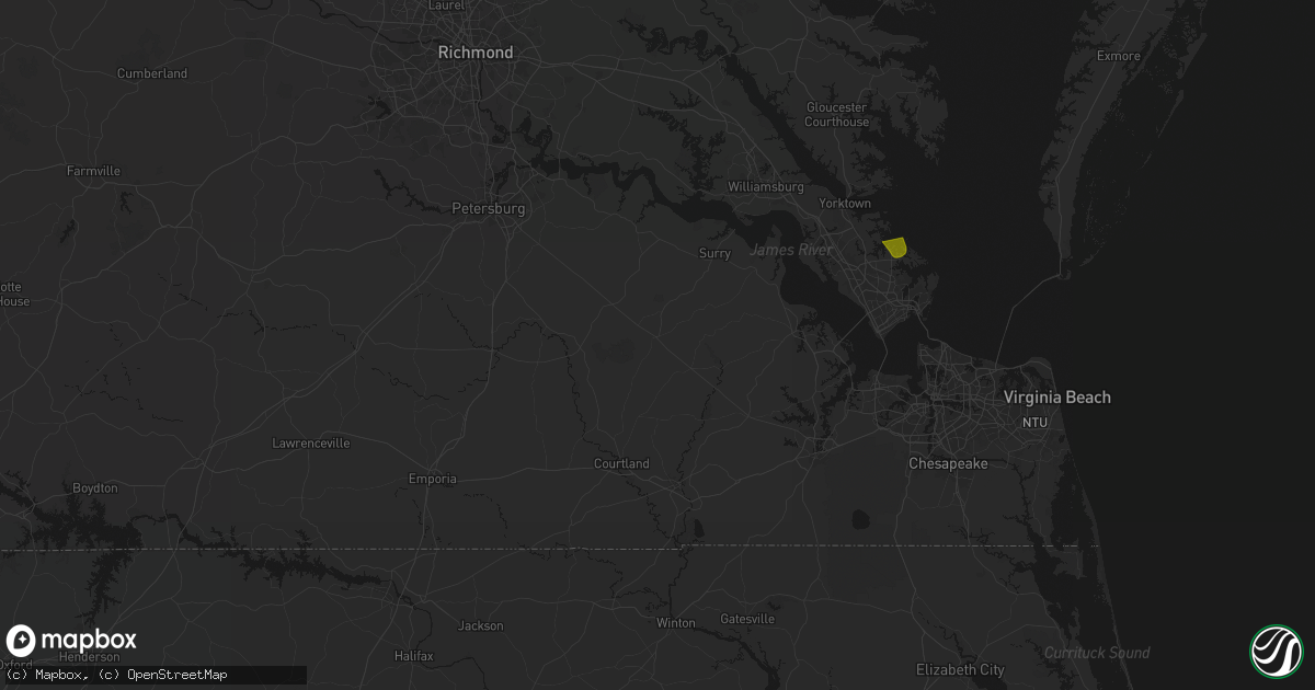 Hail map in Wakefield, VA on August 10, 2026