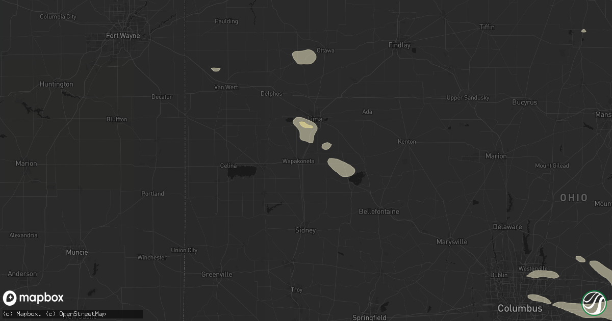 Hail map in Wapakoneta, OH on August 10, 2026