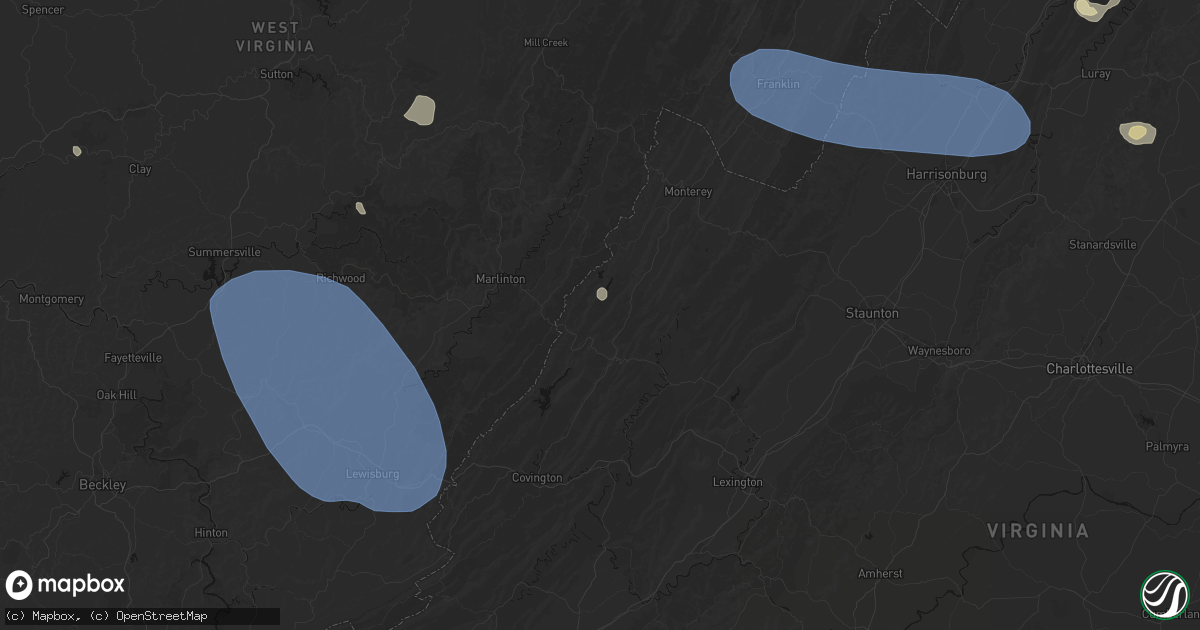Hail map in Warm Springs, VA on August 10, 2026